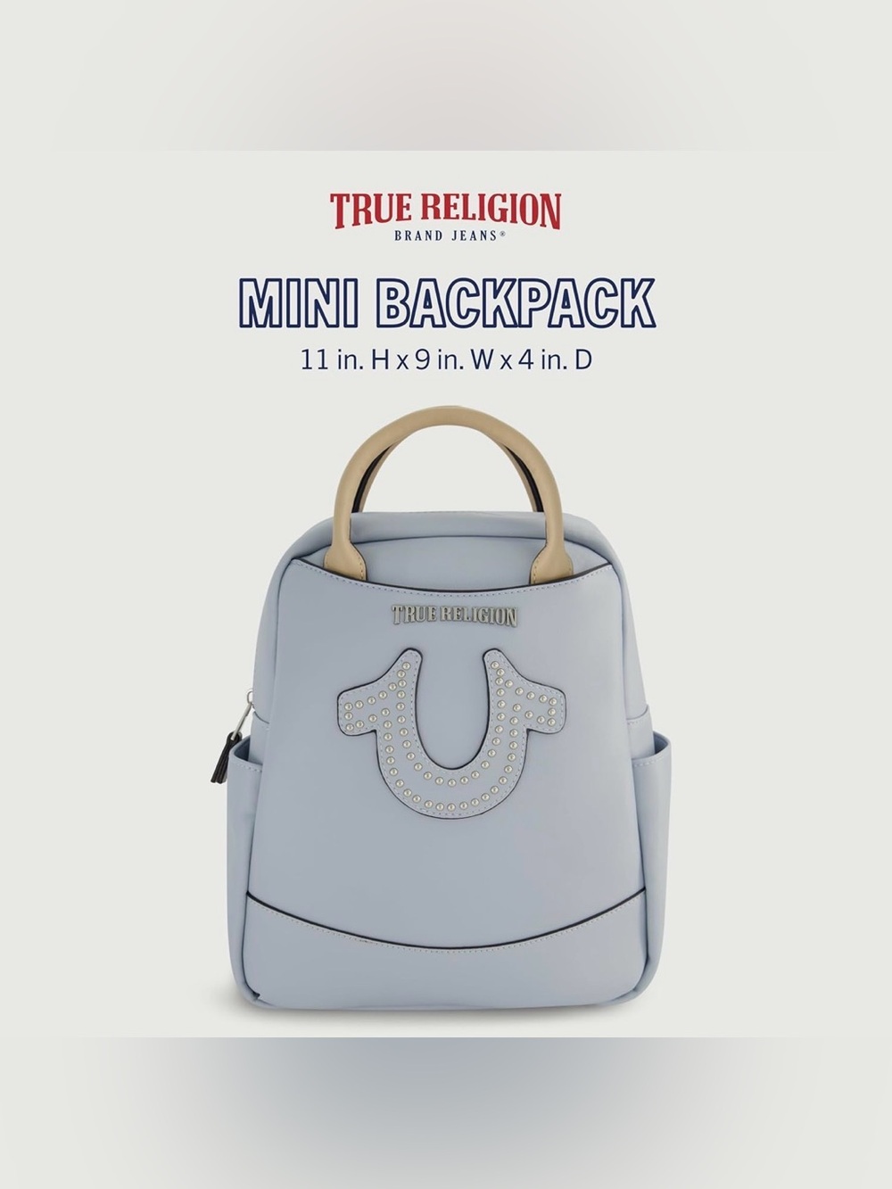 True Religion Studded Horseshoe Mini Backpack. Blue/Silver.